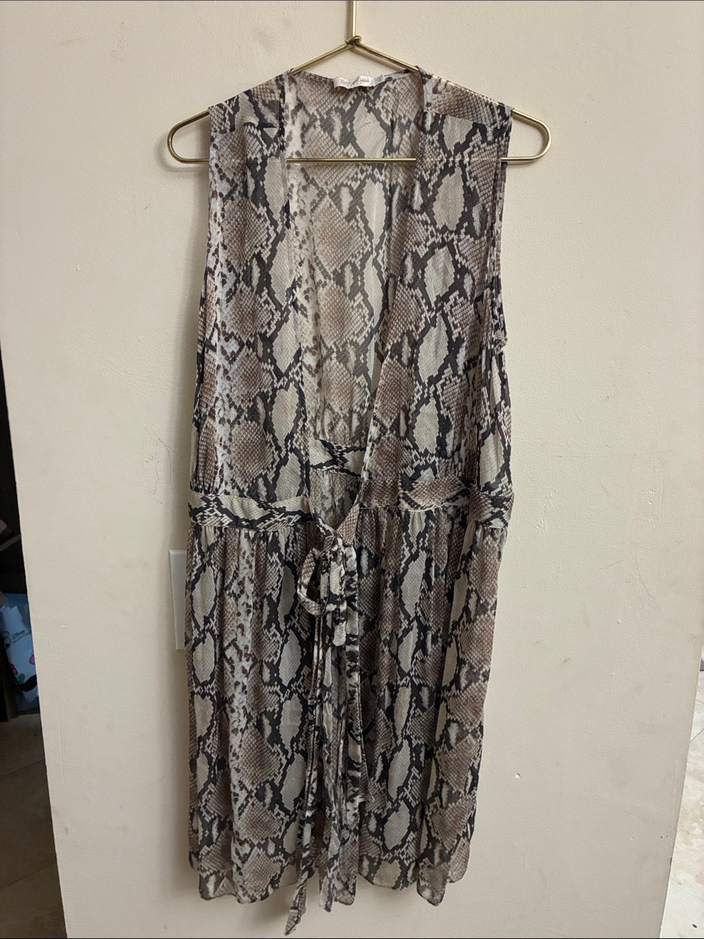 Snakeskin print sheer tied waist layering piece or cover up